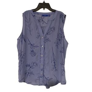 Apt. 9 Sleeveless Purple Floral Blouse Button Pretty Formal Office - Size XL